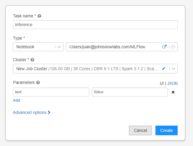 Configuring the job with a notebook and a cluster
