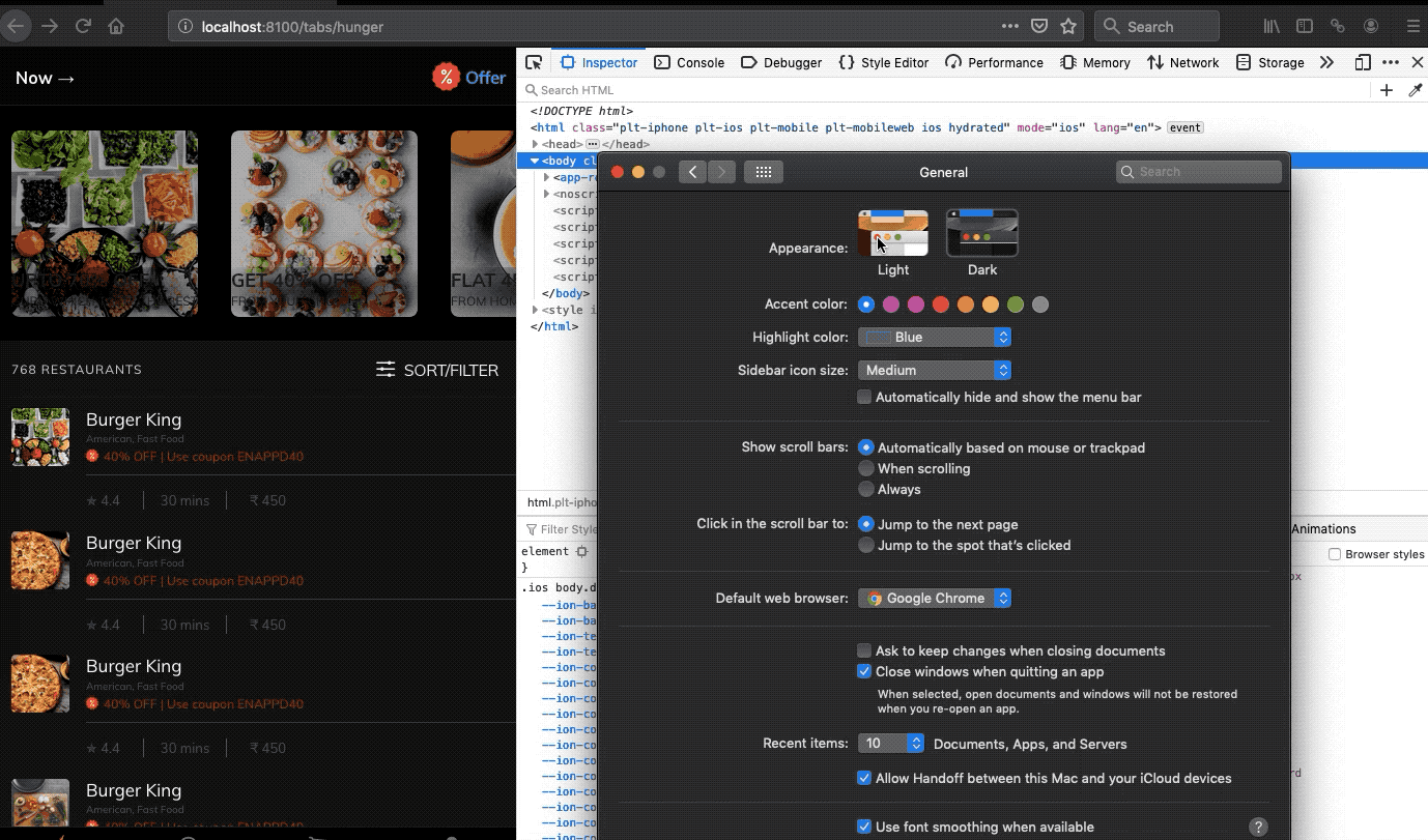 Unsupported browser CSS changes on system wide dark mode change — MacOS
